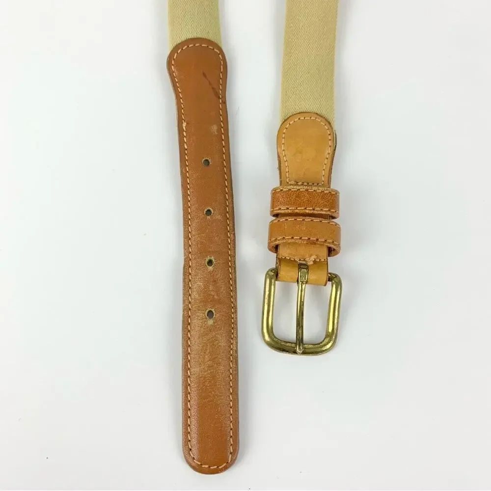 Vintage Solid Brass Leather Elastic Braided Stretch Belt 28-31